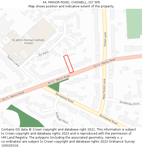 44, MANOR ROAD, CHIGWELL, IG7 5PE: Location map and indicative extent of plot