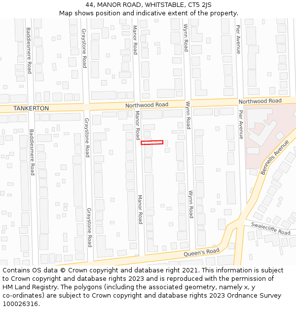44, MANOR ROAD, WHITSTABLE, CT5 2JS: Location map and indicative extent of plot