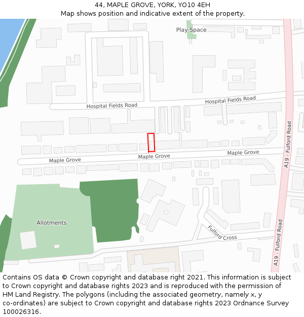 44, MAPLE GROVE, YORK, YO10 4EH: Location map and indicative extent of plot