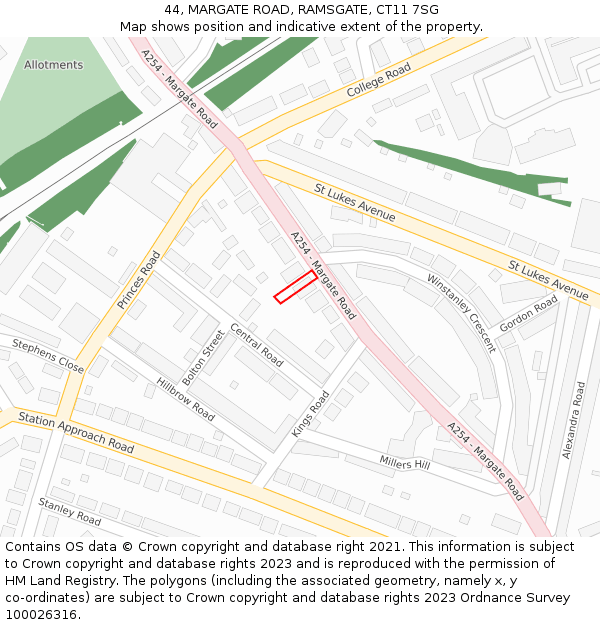 44, MARGATE ROAD, RAMSGATE, CT11 7SG: Location map and indicative extent of plot