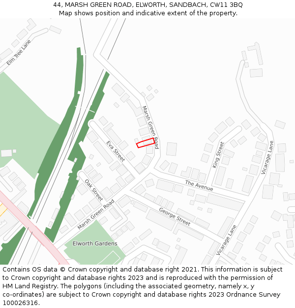 44, MARSH GREEN ROAD, ELWORTH, SANDBACH, CW11 3BQ: Location map and indicative extent of plot