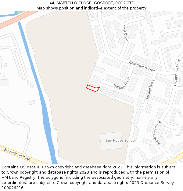 44, MARTELLO CLOSE, GOSPORT, PO12 2TD: Location map and indicative extent of plot