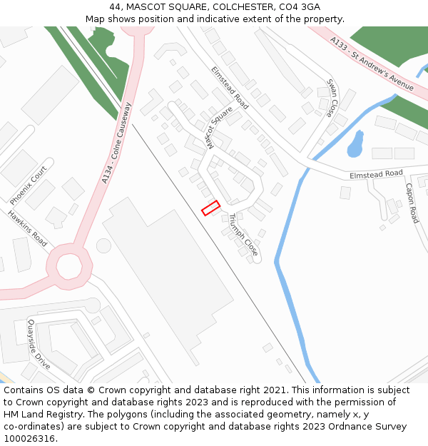 44, MASCOT SQUARE, COLCHESTER, CO4 3GA: Location map and indicative extent of plot