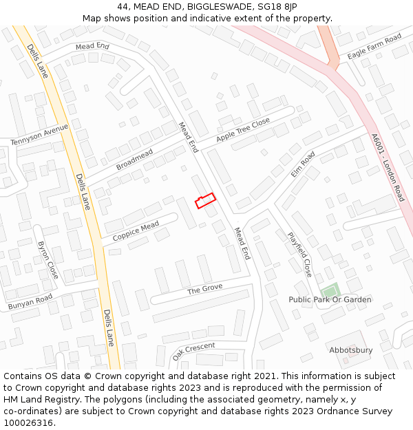 44, MEAD END, BIGGLESWADE, SG18 8JP: Location map and indicative extent of plot