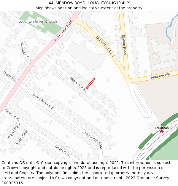 44, MEADOW ROAD, LOUGHTON, IG10 4HX: Location map and indicative extent of plot