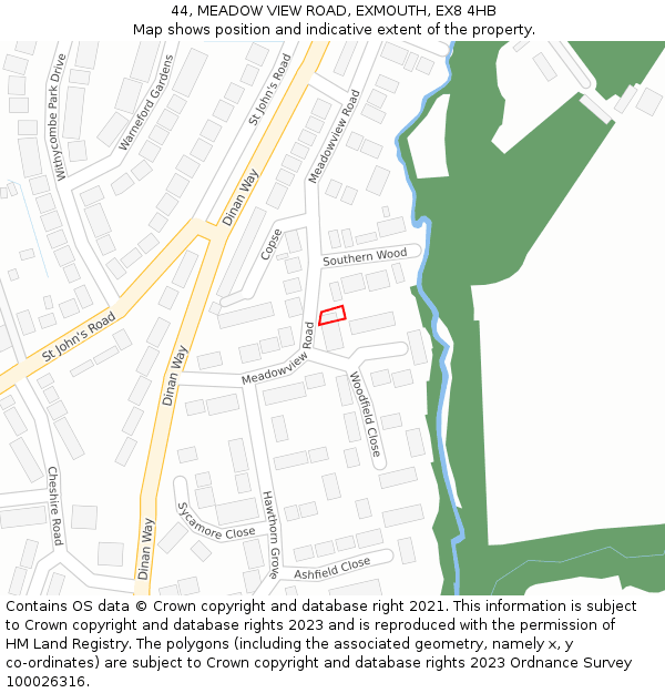 44, MEADOW VIEW ROAD, EXMOUTH, EX8 4HB: Location map and indicative extent of plot