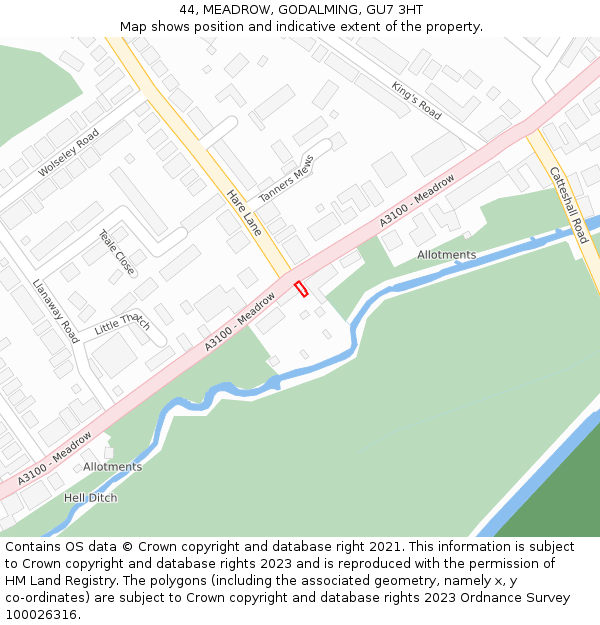 44, MEADROW, GODALMING, GU7 3HT: Location map and indicative extent of plot