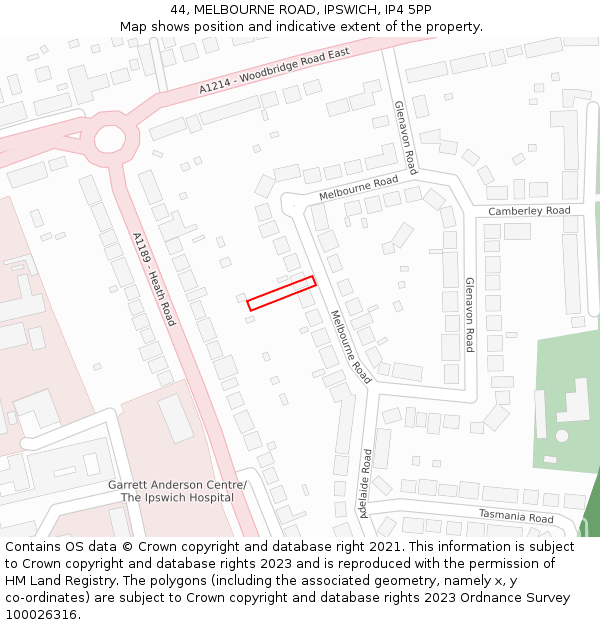 44, MELBOURNE ROAD, IPSWICH, IP4 5PP: Location map and indicative extent of plot