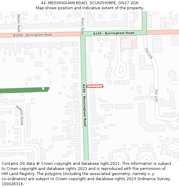 44, MESSINGHAM ROAD, SCUNTHORPE, DN17 2DA: Location map and indicative extent of plot