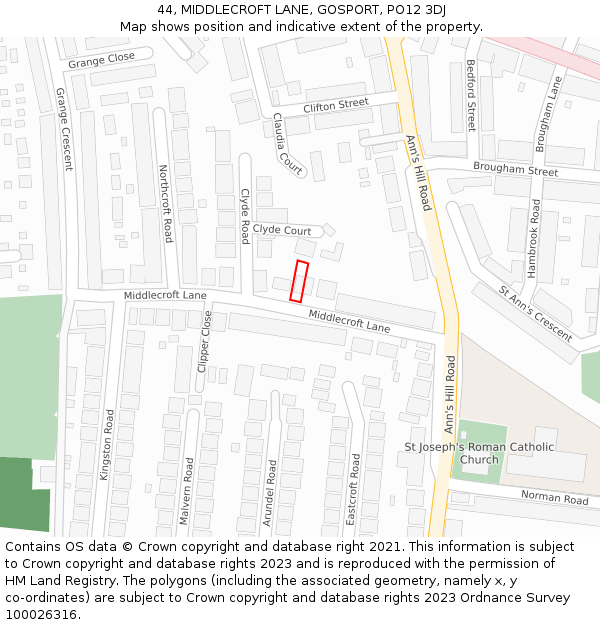 44, MIDDLECROFT LANE, GOSPORT, PO12 3DJ: Location map and indicative extent of plot