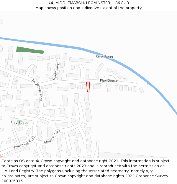 44, MIDDLEMARSH, LEOMINSTER, HR6 8UR: Location map and indicative extent of plot