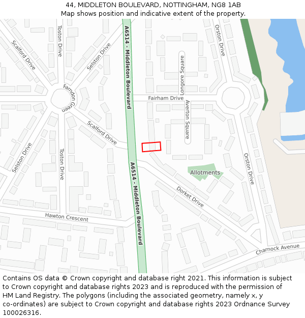 44, MIDDLETON BOULEVARD, NOTTINGHAM, NG8 1AB: Location map and indicative extent of plot