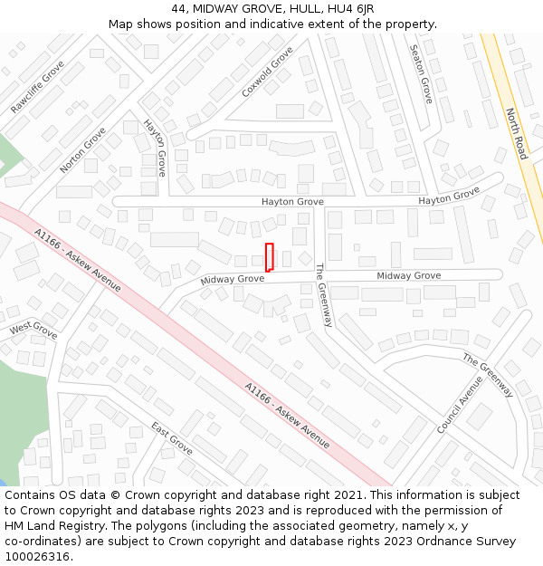 44, MIDWAY GROVE, HULL, HU4 6JR: Location map and indicative extent of plot