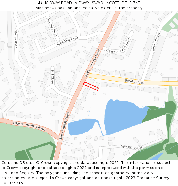 44, MIDWAY ROAD, MIDWAY, SWADLINCOTE, DE11 7NT: Location map and indicative extent of plot