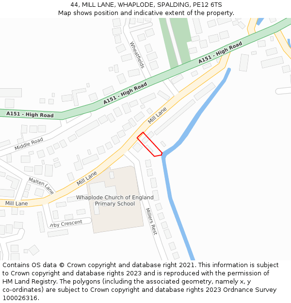 44, MILL LANE, WHAPLODE, SPALDING, PE12 6TS: Location map and indicative extent of plot