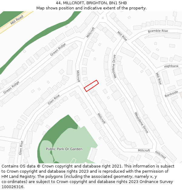 44, MILLCROFT, BRIGHTON, BN1 5HB: Location map and indicative extent of plot