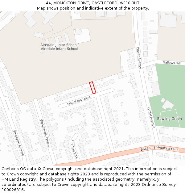 44, MONCKTON DRIVE, CASTLEFORD, WF10 3HT: Location map and indicative extent of plot