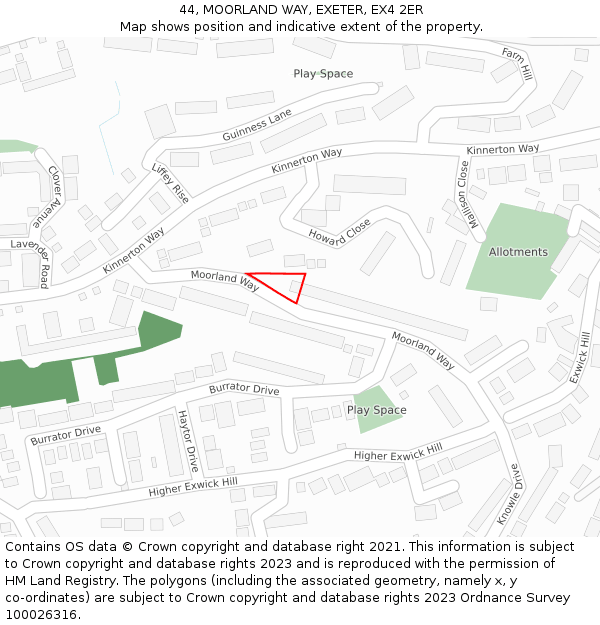 44, MOORLAND WAY, EXETER, EX4 2ER: Location map and indicative extent of plot