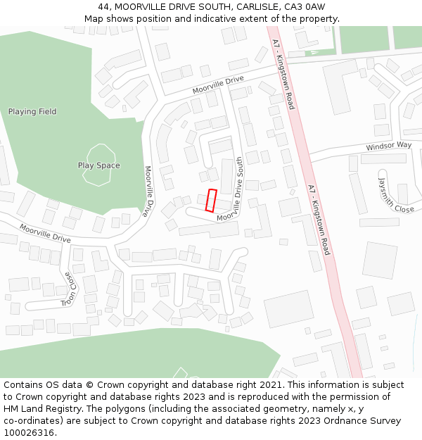 44, MOORVILLE DRIVE SOUTH, CARLISLE, CA3 0AW: Location map and indicative extent of plot