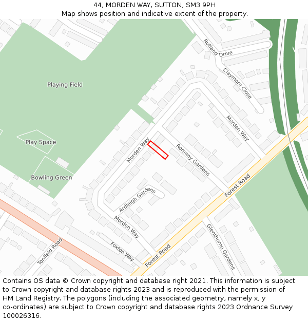 44, MORDEN WAY, SUTTON, SM3 9PH: Location map and indicative extent of plot