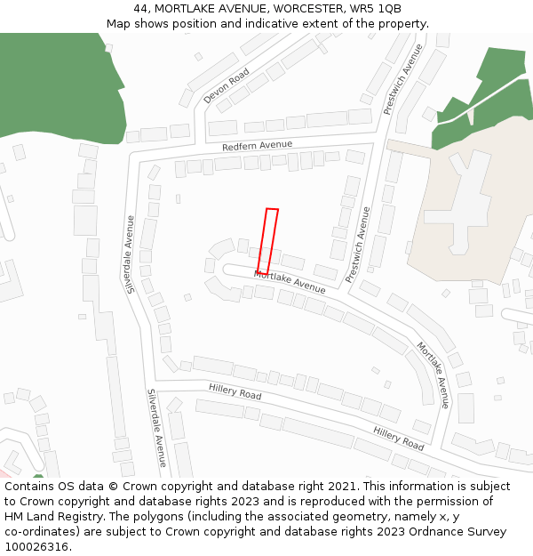 44, MORTLAKE AVENUE, WORCESTER, WR5 1QB: Location map and indicative extent of plot