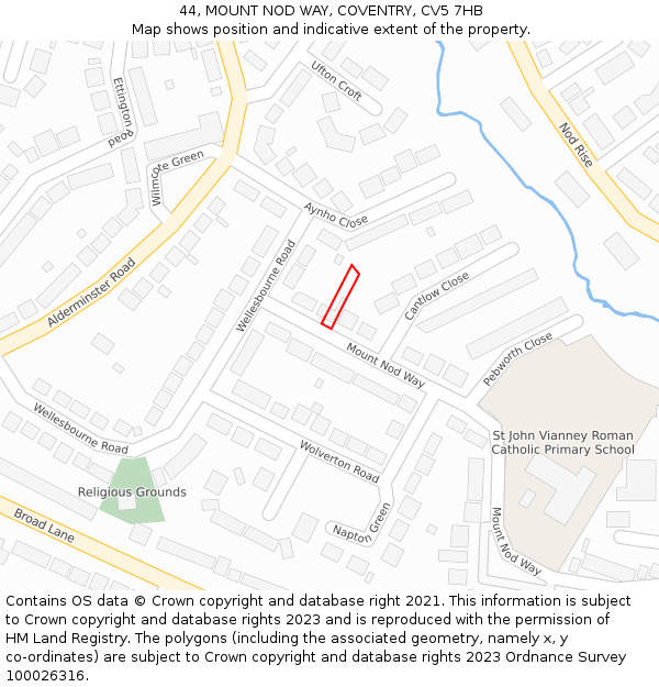 44, MOUNT NOD WAY, COVENTRY, CV5 7HB: Location map and indicative extent of plot