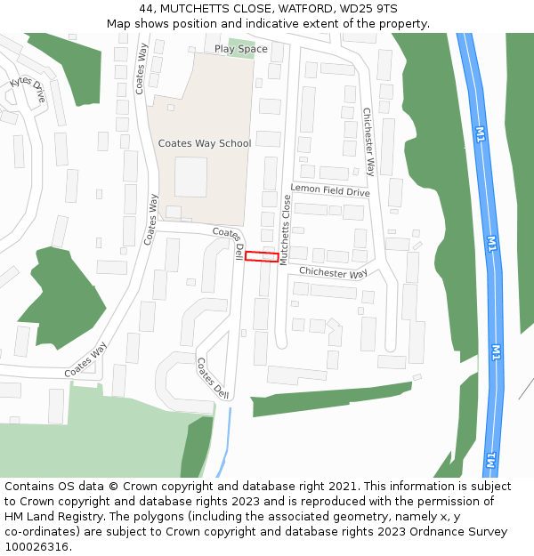 44, MUTCHETTS CLOSE, WATFORD, WD25 9TS: Location map and indicative extent of plot