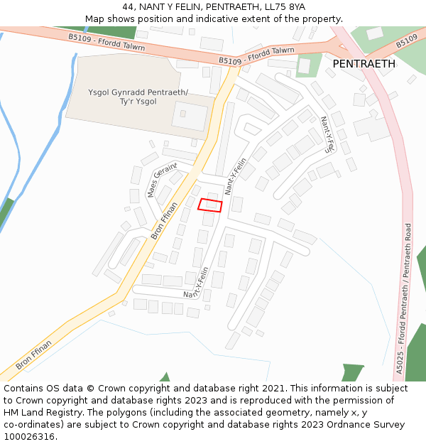 44, NANT Y FELIN, PENTRAETH, LL75 8YA: Location map and indicative extent of plot