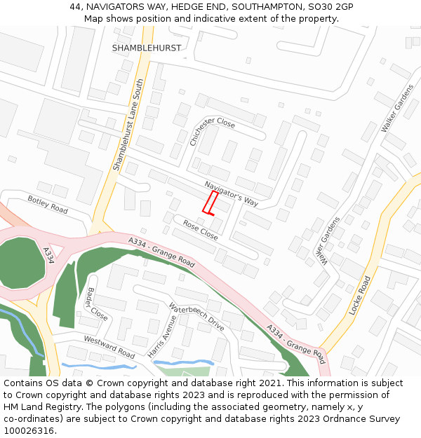 44, NAVIGATORS WAY, HEDGE END, SOUTHAMPTON, SO30 2GP: Location map and indicative extent of plot