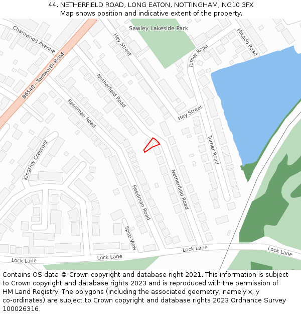 44, NETHERFIELD ROAD, LONG EATON, NOTTINGHAM, NG10 3FX: Location map and indicative extent of plot