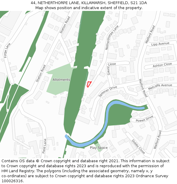 44, NETHERTHORPE LANE, KILLAMARSH, SHEFFIELD, S21 1DA: Location map and indicative extent of plot