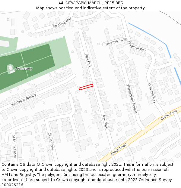 44, NEW PARK, MARCH, PE15 8RS: Location map and indicative extent of plot