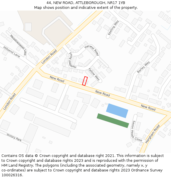 44, NEW ROAD, ATTLEBOROUGH, NR17 1YB: Location map and indicative extent of plot