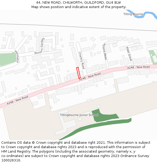 44, NEW ROAD, CHILWORTH, GUILDFORD, GU4 8LW: Location map and indicative extent of plot