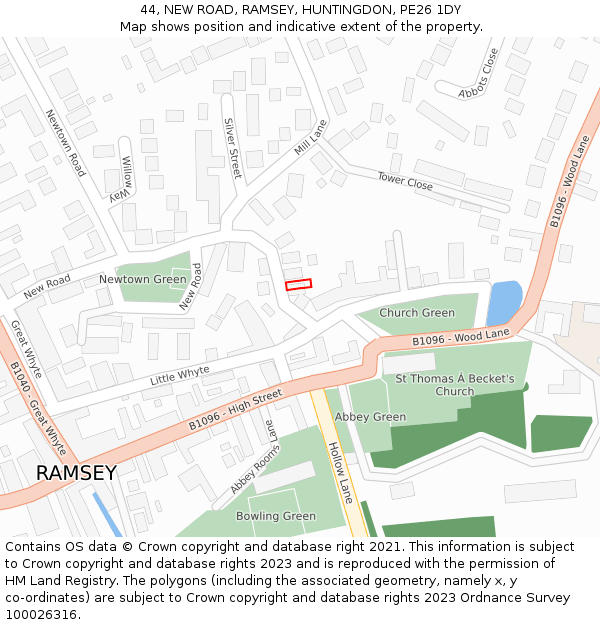 44, NEW ROAD, RAMSEY, HUNTINGDON, PE26 1DY: Location map and indicative extent of plot