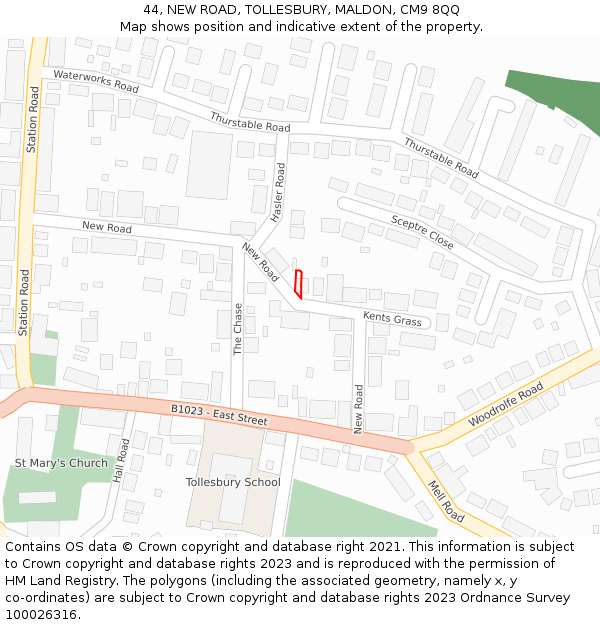 44, NEW ROAD, TOLLESBURY, MALDON, CM9 8QQ: Location map and indicative extent of plot