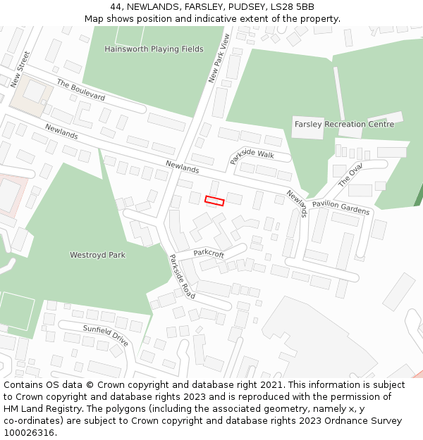 44, NEWLANDS, FARSLEY, PUDSEY, LS28 5BB: Location map and indicative extent of plot