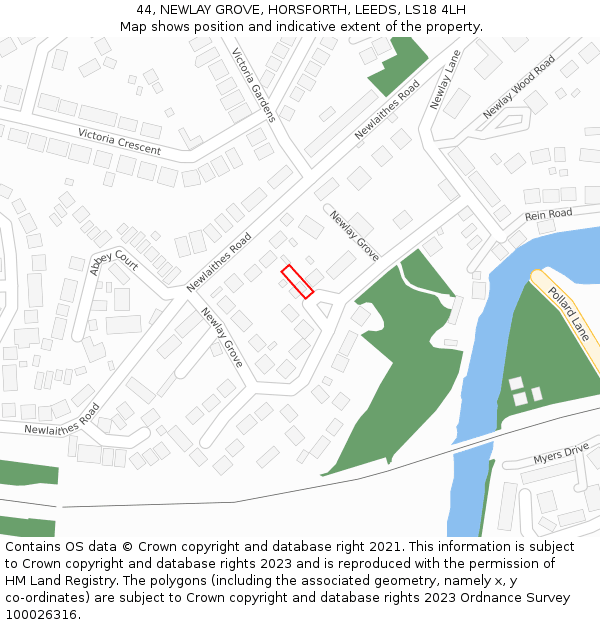 44, NEWLAY GROVE, HORSFORTH, LEEDS, LS18 4LH: Location map and indicative extent of plot