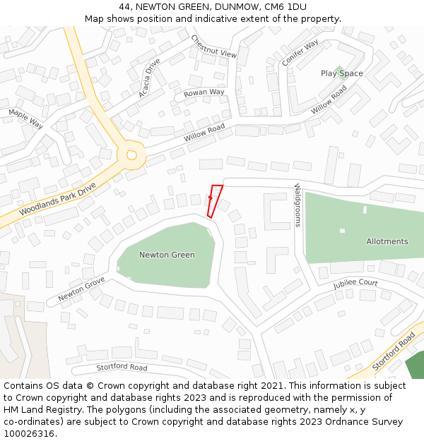 44, NEWTON GREEN, DUNMOW, CM6 1DU: Location map and indicative extent of plot