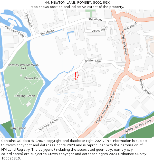 44, NEWTON LANE, ROMSEY, SO51 8GX: Location map and indicative extent of plot