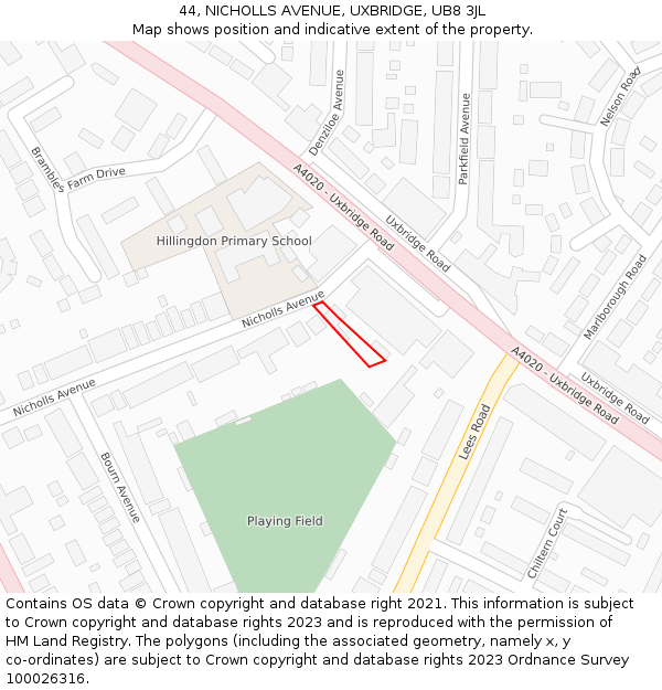 44, NICHOLLS AVENUE, UXBRIDGE, UB8 3JL: Location map and indicative extent of plot