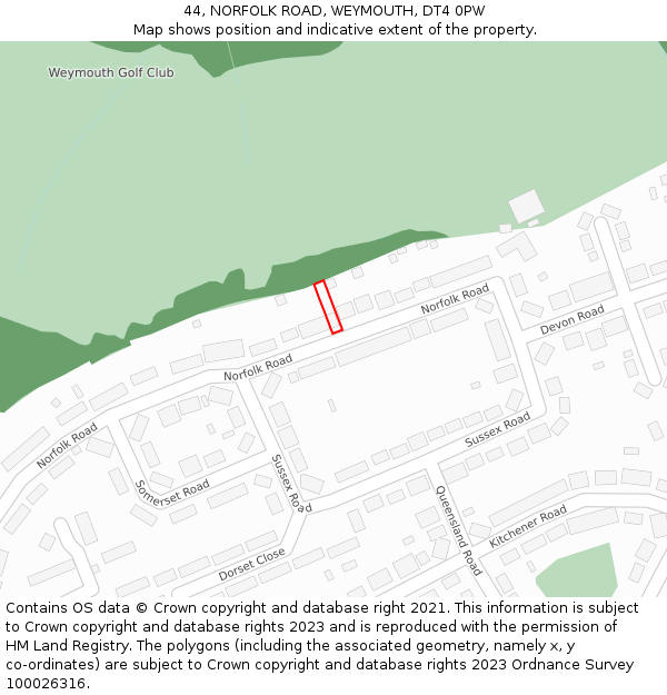 44, NORFOLK ROAD, WEYMOUTH, DT4 0PW: Location map and indicative extent of plot