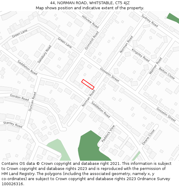 44, NORMAN ROAD, WHITSTABLE, CT5 4JZ: Location map and indicative extent of plot