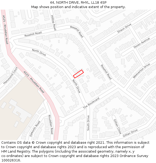 44, NORTH DRIVE, RHYL, LL18 4SP: Location map and indicative extent of plot