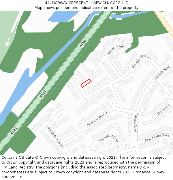 44, NORWAY CRESCENT, HARWICH, CO12 4LD: Location map and indicative extent of plot