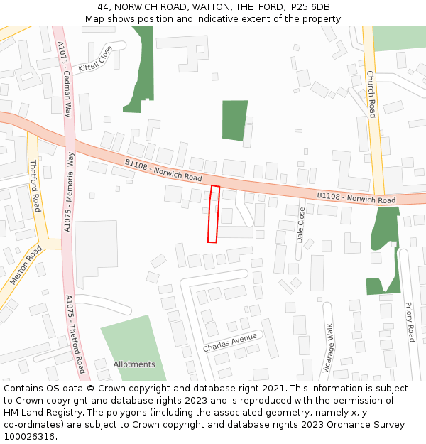 44, NORWICH ROAD, WATTON, THETFORD, IP25 6DB: Location map and indicative extent of plot