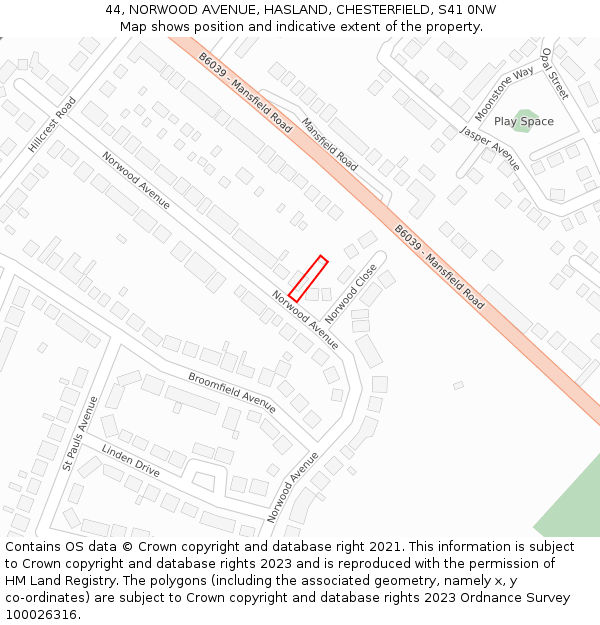 44, NORWOOD AVENUE, HASLAND, CHESTERFIELD, S41 0NW: Location map and indicative extent of plot