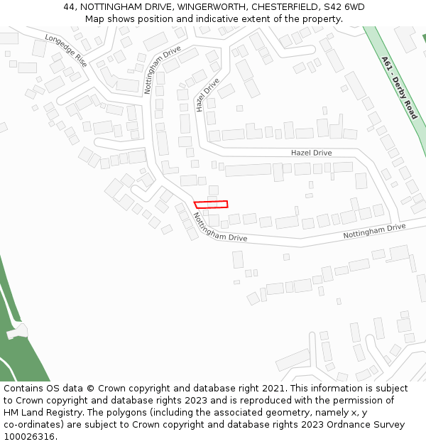 44, NOTTINGHAM DRIVE, WINGERWORTH, CHESTERFIELD, S42 6WD: Location map and indicative extent of plot