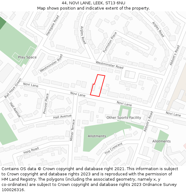 44, NOVI LANE, LEEK, ST13 6NU: Location map and indicative extent of plot