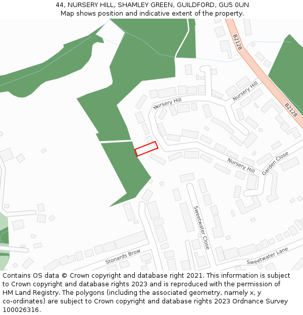 44, NURSERY HILL, SHAMLEY GREEN, GUILDFORD, GU5 0UN: Location map and indicative extent of plot